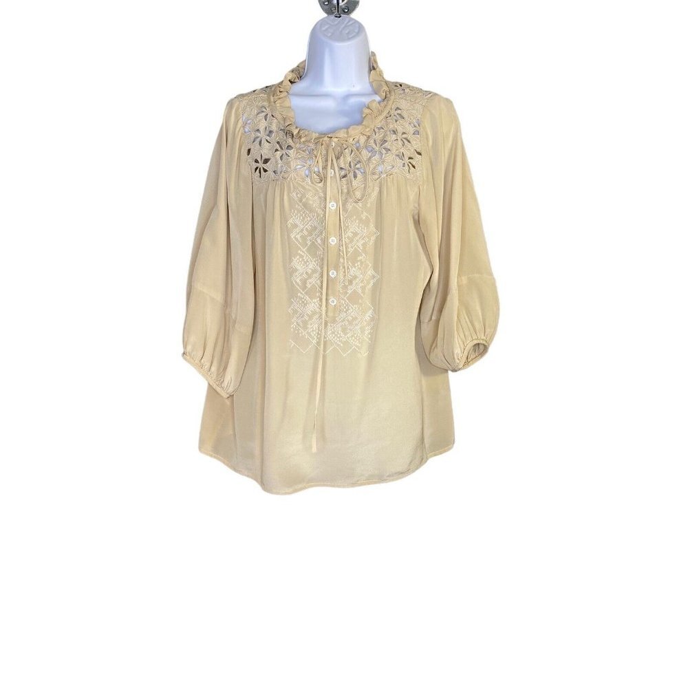 Nanette Lepore Womens Faustina Blouse Long Sleeve Floral Lace Button Up Size 12